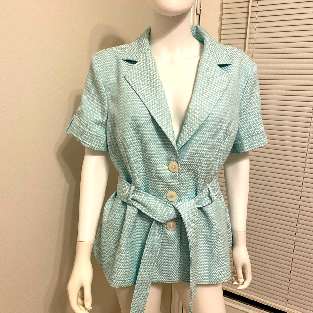 Danillo Short Sleeve Blazer with Belt SZ 14 Turquoise